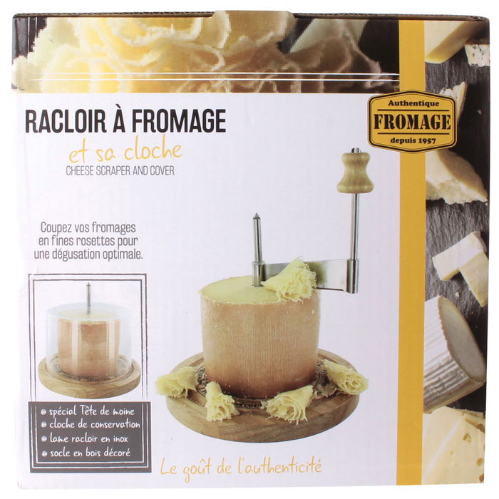 Totally Addict Quesera con Tapa Tete de Moine Bistrot, Campana Plástico, Cuchilla Acero Inoxidable, Base Madera, 18.5x18.5x25cm