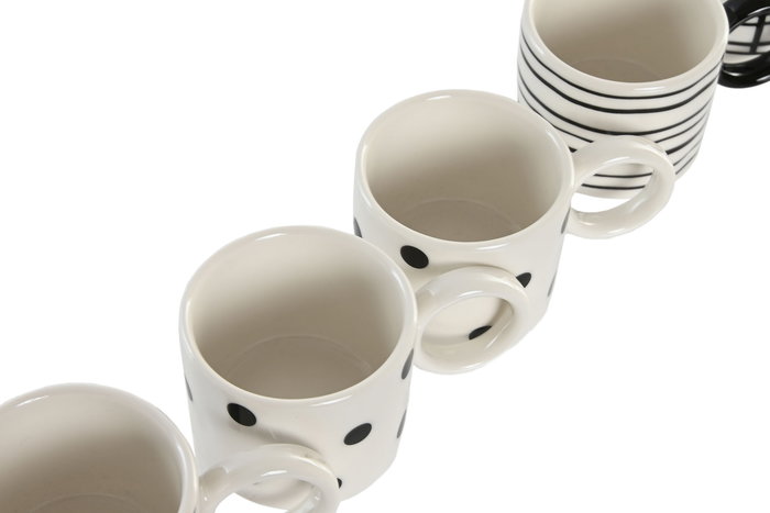 DKD Home Decor Tazas de Café Set de 6 Blanco Negro Porcelana New Bone 12 x 7 x 25 cm 90ml