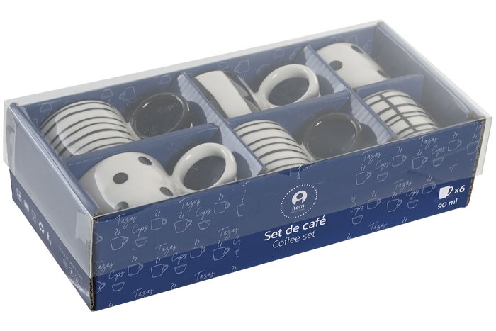 DKD Home Decor Tazas de Café Set de 6 Blanco Negro Porcelana New Bone 12 x 7 x 25 cm 90ml