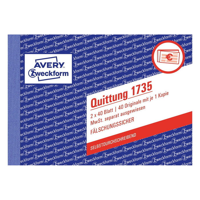 AVERY Zweckform Quittung Formularbuch 1735 con IVA separado AVERY Zweckform Quittung Formularbuch 1735 con IVA separado
