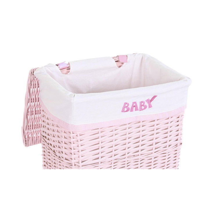 DKD Home Decor Set de 5 Cestas de Ropa de Mimbre y Poliéster Rosa