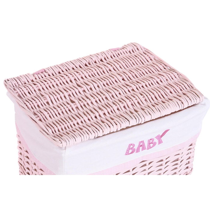 DKD Home Decor Set de 5 Cestas de Ropa de Mimbre y Poliéster Rosa