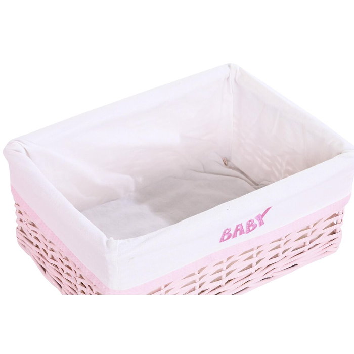 DKD Home Decor Set de 5 Cestas de Ropa de Mimbre y Poliéster Rosa