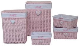 DKD Home Decor Cesta Ropa Baby Rosa Mimbre Poliester 34 x 56 x 44 cm Set de 5