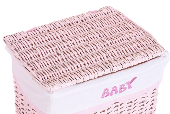 DKD Home Decor Cesta Ropa Baby Rosa Mimbre Poliester 34 x 56 x 44 cm Set de 5