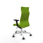 Sillón Albacete con mecanismo Sincro tapizada con Similpiel color Pistacho. Equipado con Base poliamida blanca, Brazos 2D y Ruedas 65 mm parqué