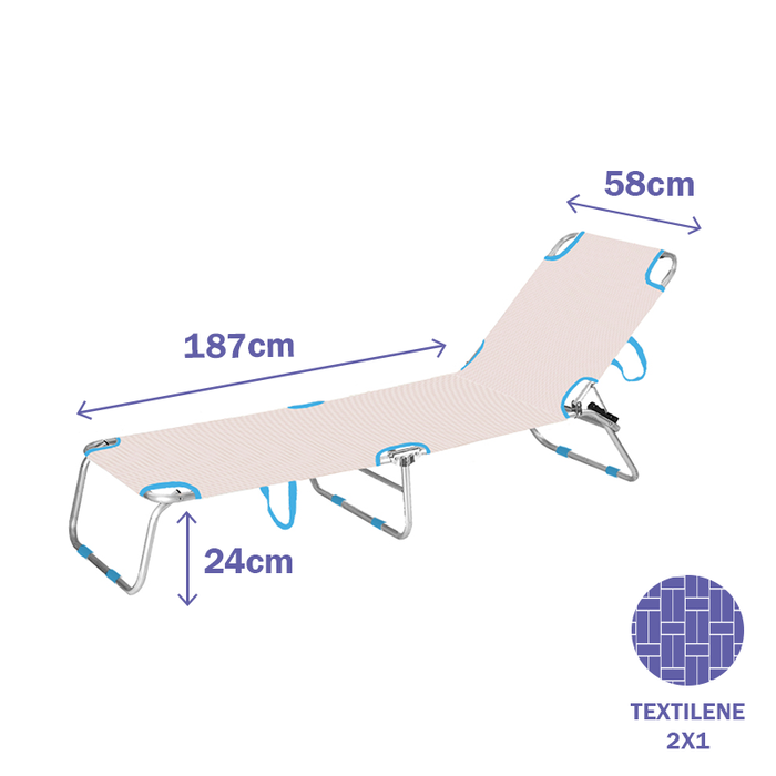 Marbueno Tumbona Plegable Aluminio Beige/Azul Surtida Playa y Piscina 187X58X24 cm 10363 Marbueno Tumbona Plegable Aluminio Beige/Azul Surtida Playa y Piscina 187X58X24 cm 10363