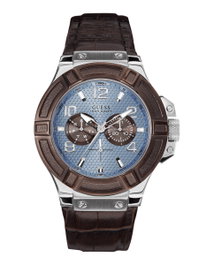 Guess W0040G10 con esfera azul y correa marrón