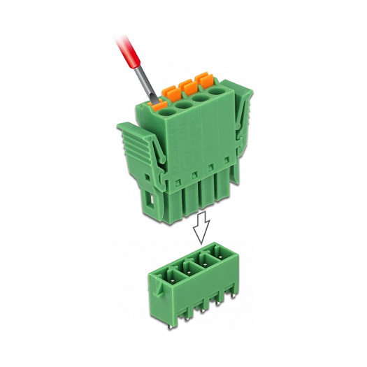 DeLOCK Terminal Block Set 65970, 4 Pines 3.81 mm para Placa de Circuito, Vertical, 24-12 AWG, -40 a 105 grados C
