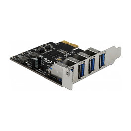 DeLOCK 90304 Tarjeta PCI Express USB 3.2 Gen 1 (5 Gbps) x1 con 4 Puertos Tipo A Externos, Perfil Bajo, FL1100, Compatible con Windows, Mac, Linux