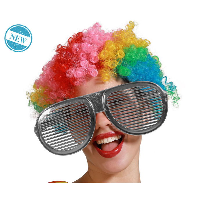 Atosa Gafas de Fiesta Plateadas Carnaval XXL con Efecto Rejilla para Mujer Adulto