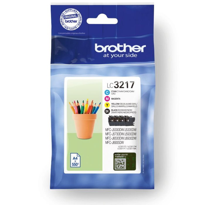 Brother Pack de 4 cartuchos de tinta LC3217VAL (Negro, Cian, Magenta, Amarillo) de alta calidad