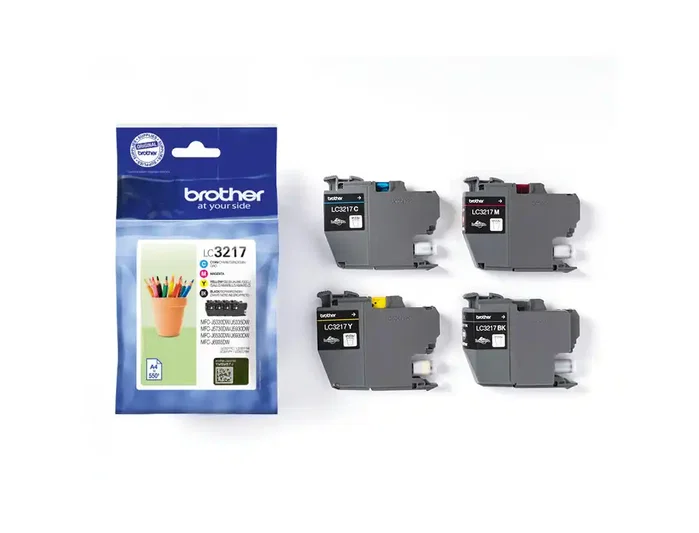 Brother Pack de 4 cartuchos de tinta LC3217VAL (Negro, Cian, Magenta, Amarillo) de alta calidad