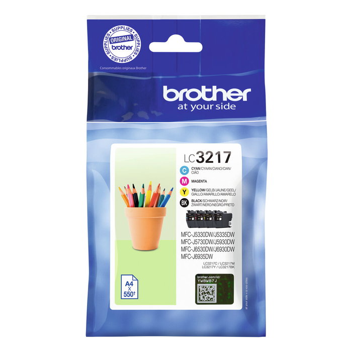 Brother Pack de 4 cartuchos de tinta LC3217VAL (Negro, Cian, Magenta, Amarillo) de alta calidad