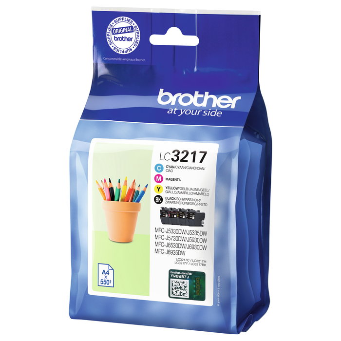 Brother Pack de 4 cartuchos de tinta LC3217VAL (Negro, Cian, Magenta, Amarillo) de alta calidad