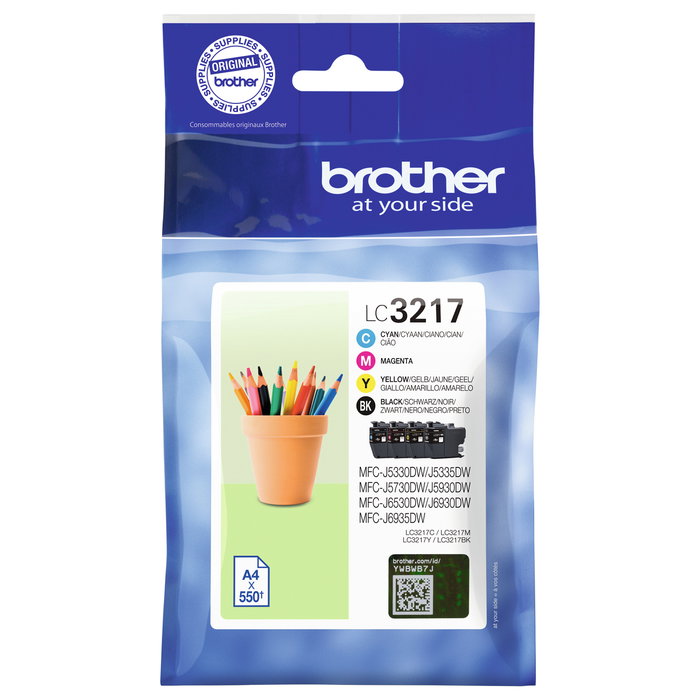 Brother Pack de 4 cartuchos de tinta LC3217VAL (Negro, Cian, Magenta, Amarillo) de alta calidad