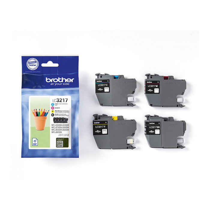 Brother Pack de 4 cartuchos de tinta LC3217VAL (Negro, Cian, Magenta, Amarillo) de alta calidad