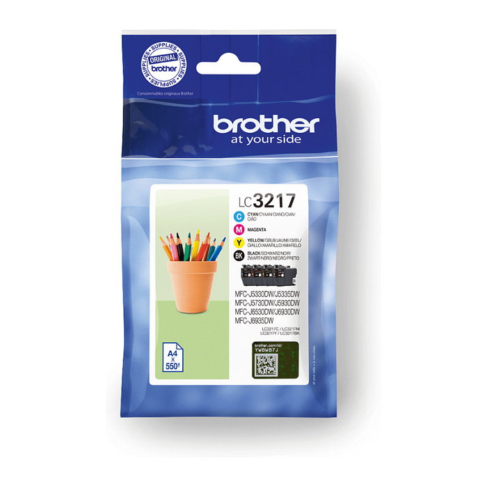 Brother Pack de 4 cartuchos de tinta LC3217VAL (Negro, Cian, Magenta, Amarillo) de alta calidad