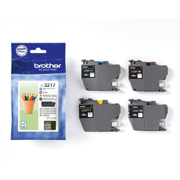 Brother Pack de 4 cartuchos de tinta LC3217VAL (Negro, Cian, Magenta, Amarillo) de alta calidad
