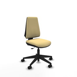 Silla de oficina Elche con mecanismo Contacto permanente básico tapizada con Similpiel color Crema. Equipada con Base piramidal negra, Sin brazos y Ruedas 65mm nailon