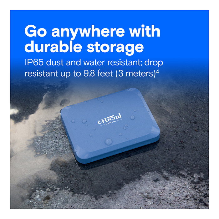Crucial X10 SSD Portable 1TB USB 3.2 Gen 2x2 Tipo C Azul, 2100 MB/s, IP65, Resistente al Agua y Polvo Crucial X10 SSD Portable 1TB USB 3.2 Gen 2x2 Tipo C Azul, 2100 MB/s, IP65, Resistente al Agua y Polvo