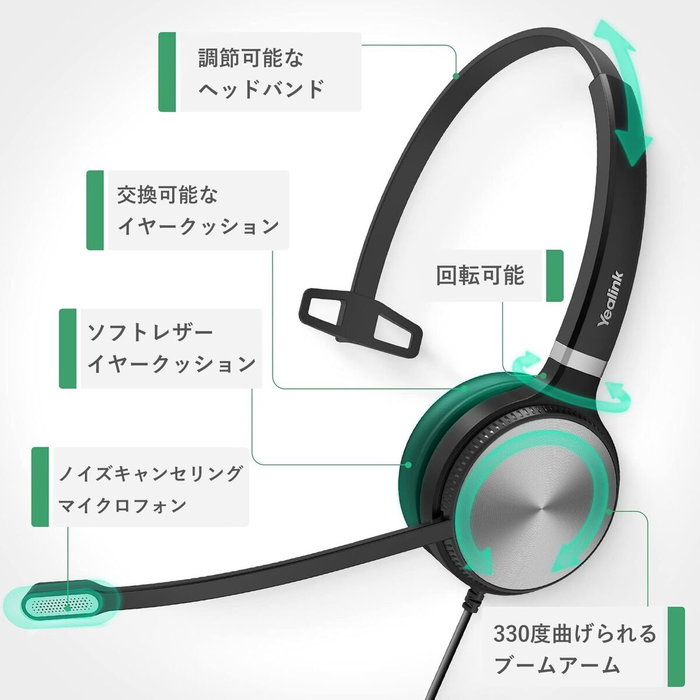 Yealink YHS36 Auriculares con Micrófono Monoaural con Conexión QD a RJ9