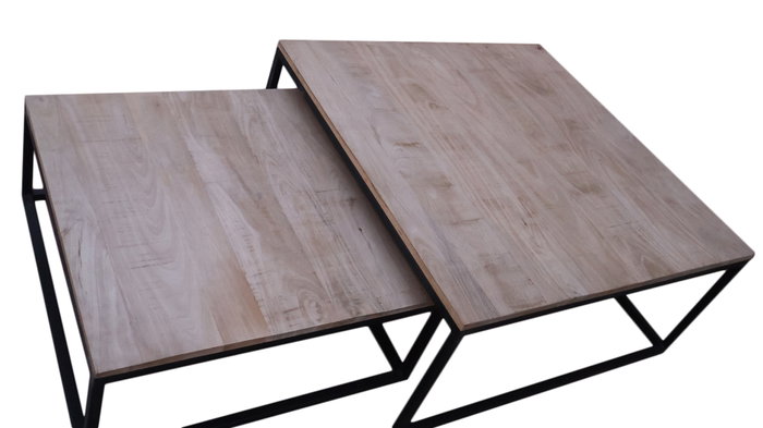 DKD Home Decor Mesa Centro Loft Marron Negro Metal Mango 90 x 40 x 90 cm Set de 2