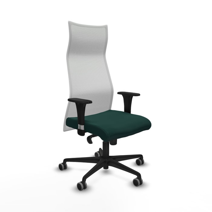 Sillón Albacete con mecanismo Sincro tapizada con Similpiel color Verde botella y malla color Blanco. Equipado con Base nailon negra, Brazos 1D y Ruedas 65 mm parqué Sillón Albacete con mecanismo Sincro tapizada con Similpiel color Verde botella y malla color Blanco. Equipado con Base nailon negra, Brazos 1D y Ruedas 65 mm parqué