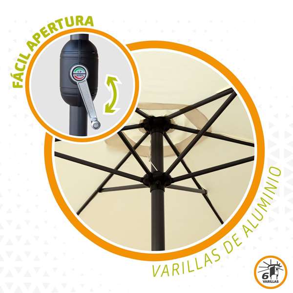 Color Baby Parasol Terraza 250 cm con Chimenea Mástil Aluminio 3,4 cm Crema