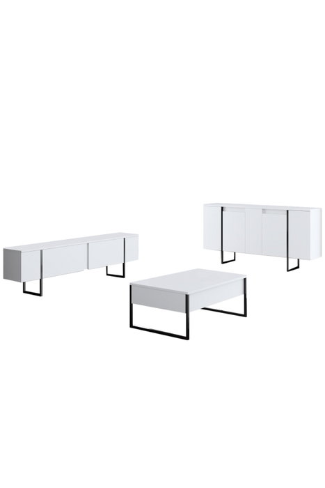 Hanah Home Conjunto Muebles Salón Blanco y Negro, Consola 160cm, Soporte TV 180cm, Mesa Centro 90cm, Melamina 18mm, Patas Metal