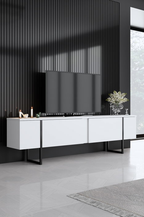 Hanah Home Conjunto Muebles Salón Blanco y Negro, Consola 160cm, Soporte TV 180cm, Mesa Centro 90cm, Melamina 18mm, Patas Metal