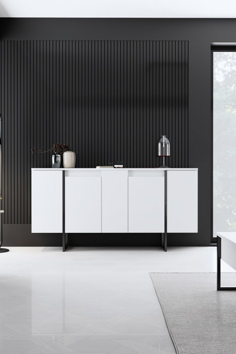 Hanah Home Conjunto Muebles Salón Blanco y Negro, Consola 160cm, Soporte TV 180cm, Mesa Centro 90cm, Melamina 18mm, Patas Metal