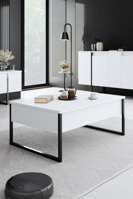Hanah Home Conjunto Muebles Salón Blanco y Negro, Consola 160cm, Soporte TV 180cm, Mesa Centro 90cm, Melamina 18mm, Patas Metal