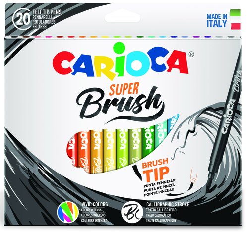 Carioca Super Brush Caja de 20 Rotuladores Punta Pincel Lavable Colores Surtidos Carioca Super Brush Caja de 20 Rotuladores Punta Pincel Lavable Colores Surtidos