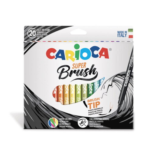 Carioca Super Brush Caja de 20 Rotuladores Punta Pincel Lavable Colores Surtidos Carioca Super Brush Caja de 20 Rotuladores Punta Pincel Lavable Colores Surtidos