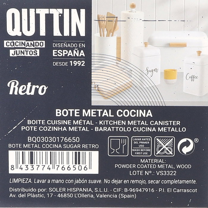 Quttin Bote de Metal para Cocina Sugar Estilo Retro 11.2x11.2x13.5 cm (12 Unidades) Quttin Bote de Metal para Cocina Sugar Estilo Retro 11.2x11.2x13.5 cm (12 Unidades)