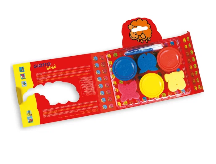 Giotto Pintura a Dedos Be-Be, Set con 3 Botes de 100cc y 3 Esponjitas, Apto para Mayores de 2 Años, Colores Lavables