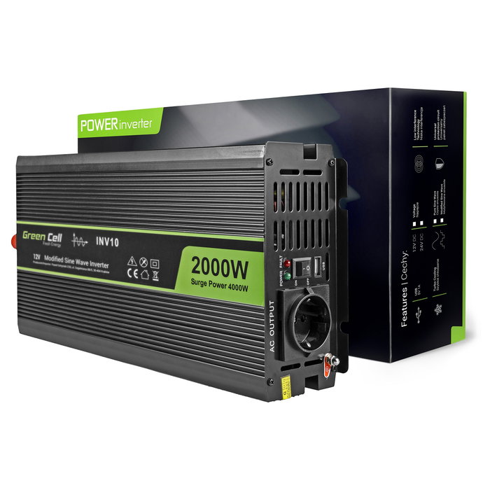Green Cell INV10 Inversor de potencia 12V a 230V 2000W Negro Green Cell INV10 Inversor de potencia 12V a 230V 2000W Negro
