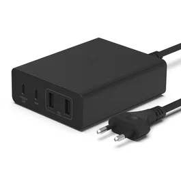 Belkin WCH010vfBK Cargador GaN 108W Carga Rápida con 2 Puertos USB-C y 2 USB-A, Cable 2m, Compatible con iPhone 14, Galaxy S23 y Portátiles