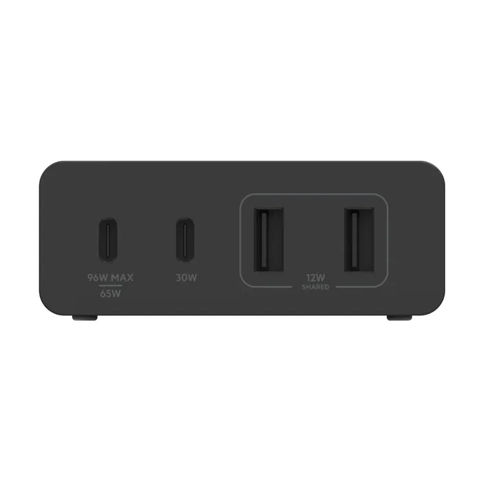 Belkin WCH010vfBK Cargador GaN 108W Carga Rápida con 2 Puertos USB-C y 2 USB-A, Cable 2m, Compatible con iPhone 14, Galaxy S23 y Portátiles