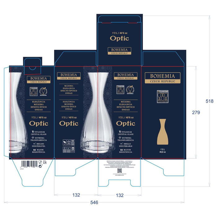 Decanter Vidrio Optic Bohemia 1,2 L (6 Unidades)