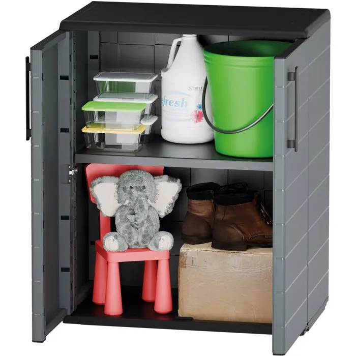 Tood Armario Bajo con 2 Puertas y Estante - TOO8010693128358 - Polipropileno, 68x37x84 cm, Color Gris