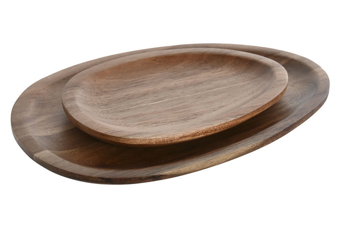 DKD Home Decor Plato Oval Acacia Natural 18 x 1.6 x 26 cm Set de 2