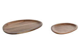 DKD Home Decor Set de 2 Platos Ovalados de Acacia Natural