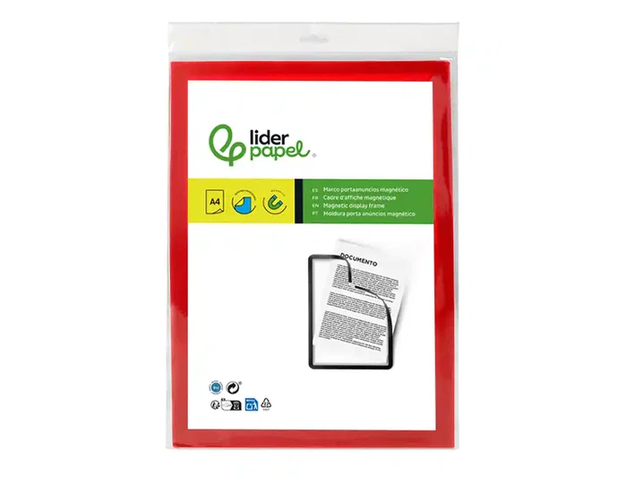 Liderpapel Marco Porta Anuncios Magnético DIN A4 Adhesivo Removible, Rojo