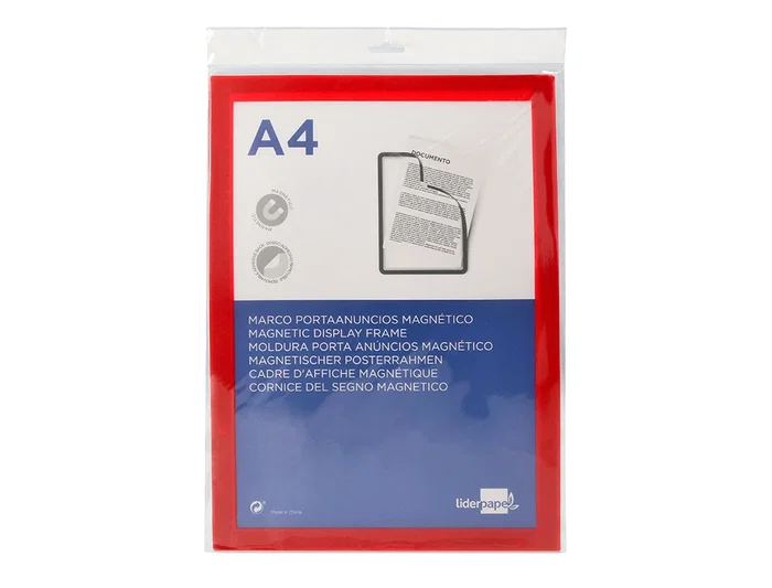 Liderpapel Marco Porta Anuncios Magnético DIN A4 Adhesivo Removible, Rojo