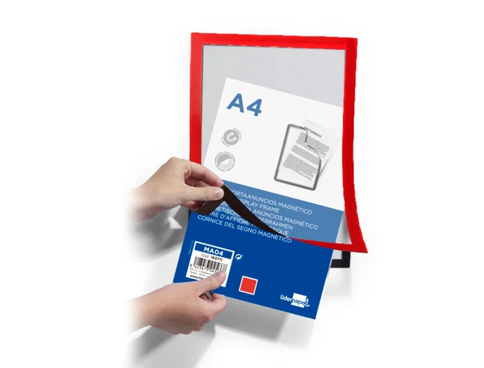 Liderpapel Marco Porta Anuncios Magnético DIN A4 Adhesivo Removible, Rojo