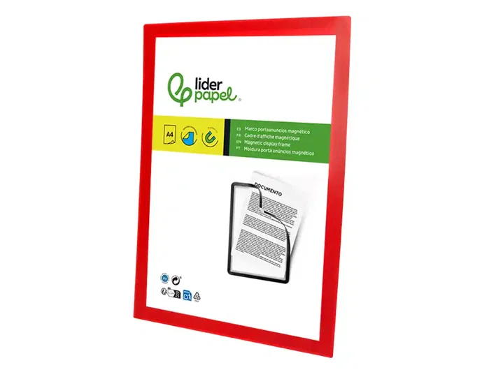 Liderpapel Marco Porta Anuncios Magnético DIN A4 Adhesivo Removible, Rojo