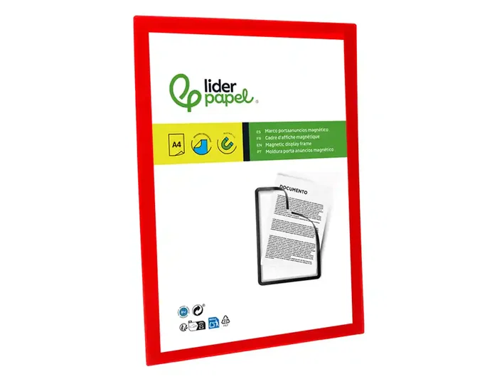 Liderpapel Marco Porta Anuncios Magnético DIN A4 Adhesivo Removible, Rojo