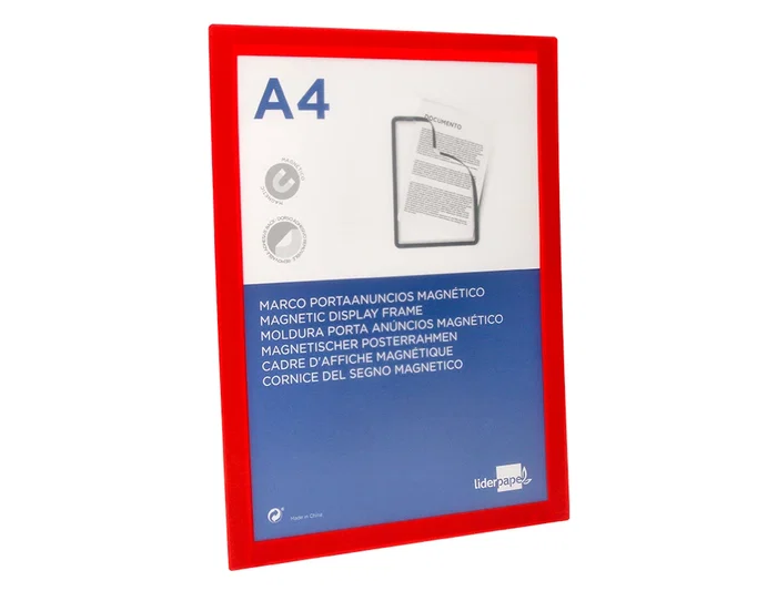 Liderpapel Marco Porta Anuncios Magnético DIN A4 Adhesivo Removible, Rojo